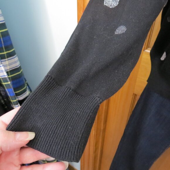 Foxcroft Black & Silver Polka Dot Cardigan Sweater Large - Picture 4 of 11